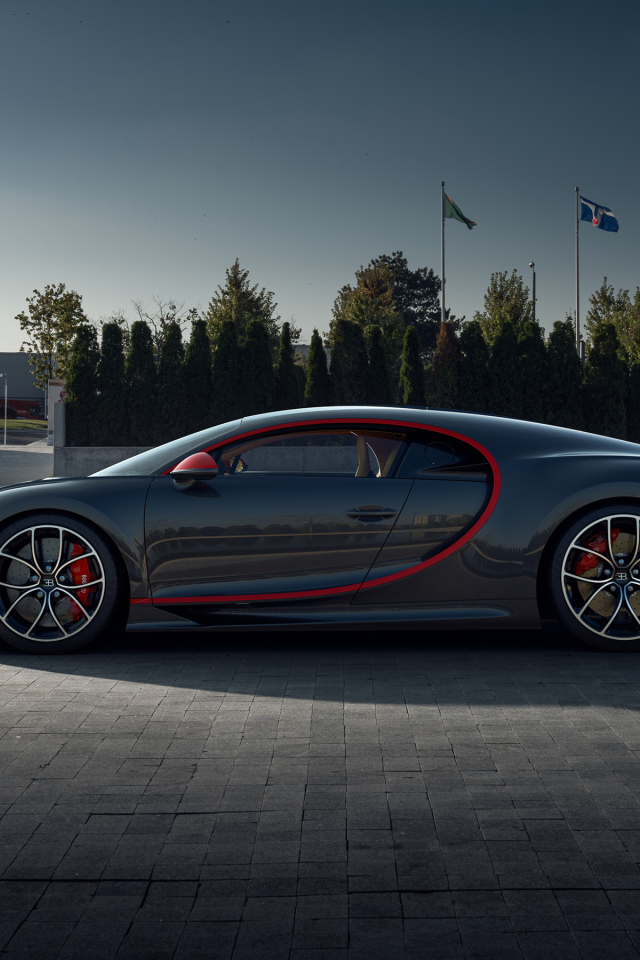 Серый автомобиль Bugatti Chiron CGI в парке