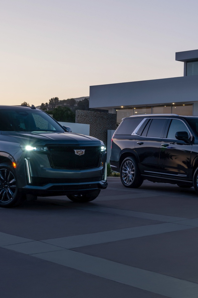 Два дорогих автомобиля  Cadillac Escalade, 2021 года у дома
