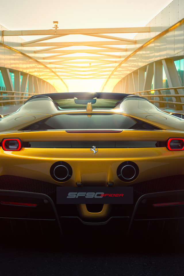 2021 Ferrari SF90 Spider car rear view on the bridge