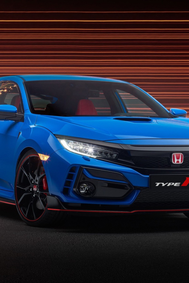 Голубой автомобиль Honda Civic Type R 2020 года 