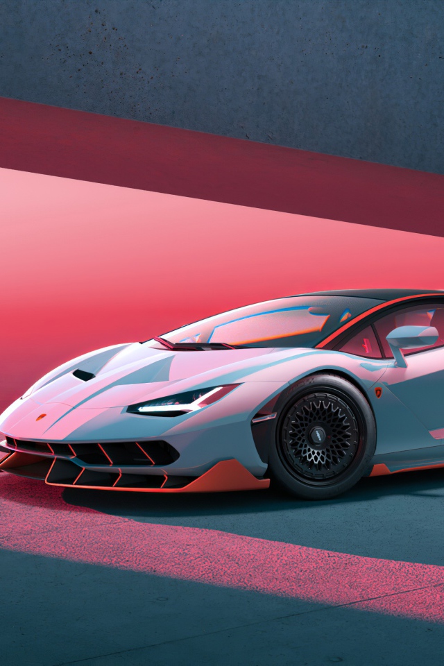 Автомобиль Lamborghini Centenario на красном фоне 