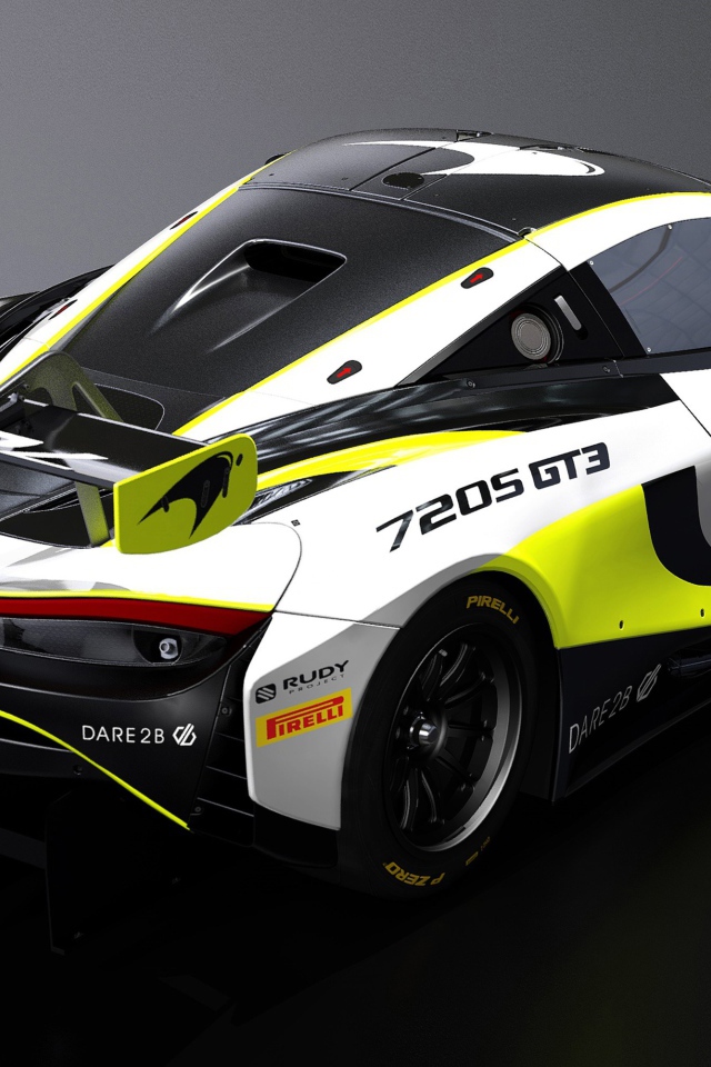 Гоночный автомобиль McLaren 720S GT3 2020 года вид сзади 