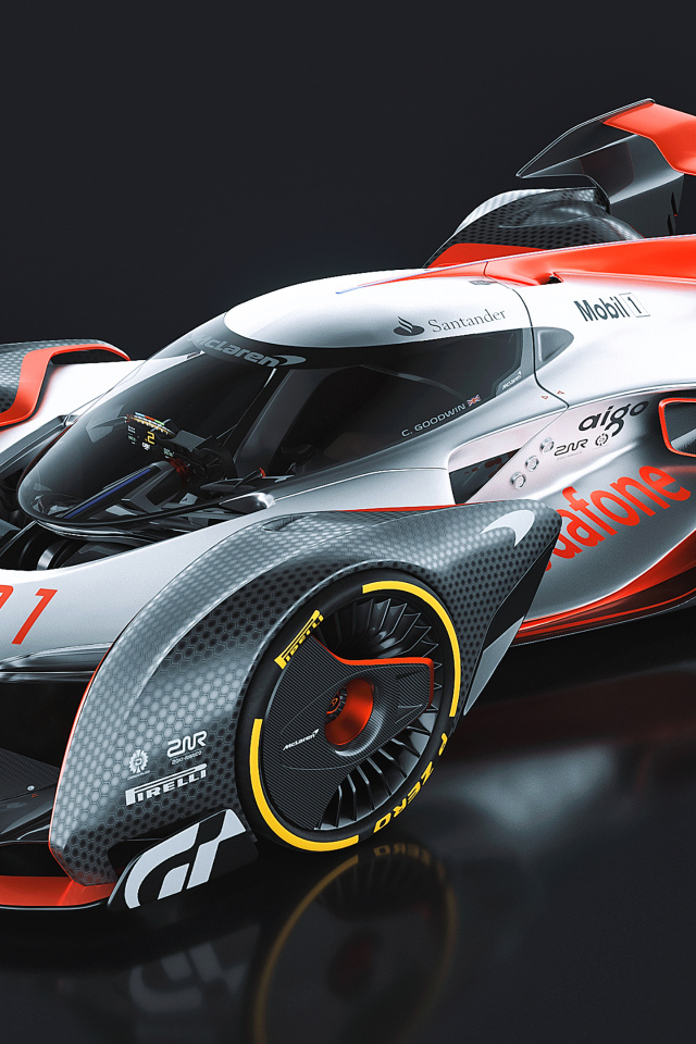 Гоночный автомобиль McLaren Ultimate Vision Gran Turismo на сером фоне