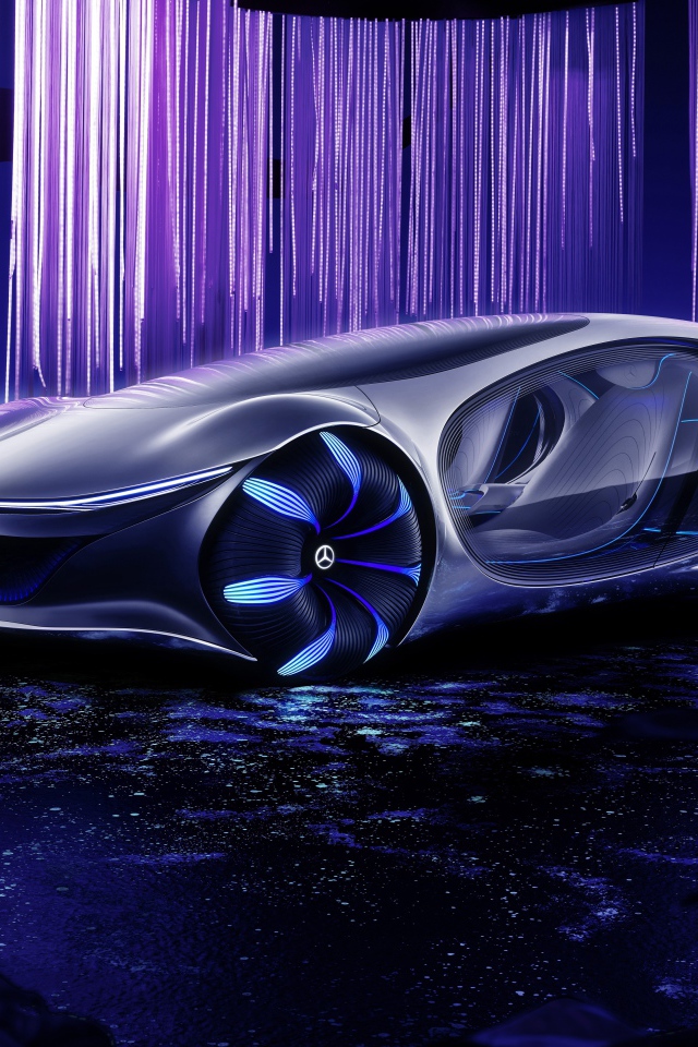 Футуристический автомобиль Mercedes-Benz VISION AVTR 2020 года в неоновом цвете