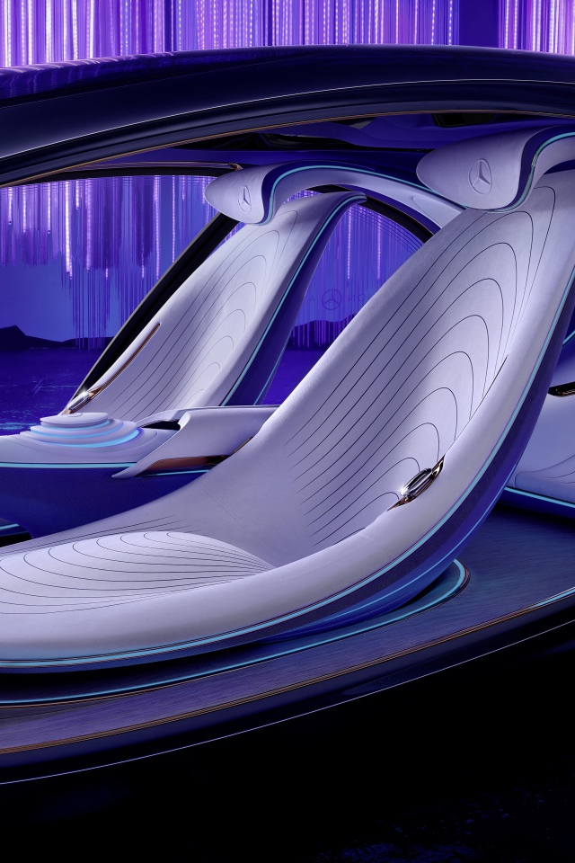 Салон нового автомобиля Mercedes-Benz VISION AVTR 2020 года с неоновой подсветкой 