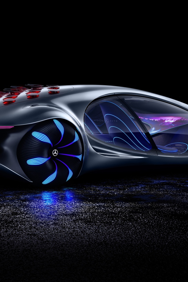 Новый автомобиль Mercedes-Benz VISION AVTR 2020 года на черном фоне