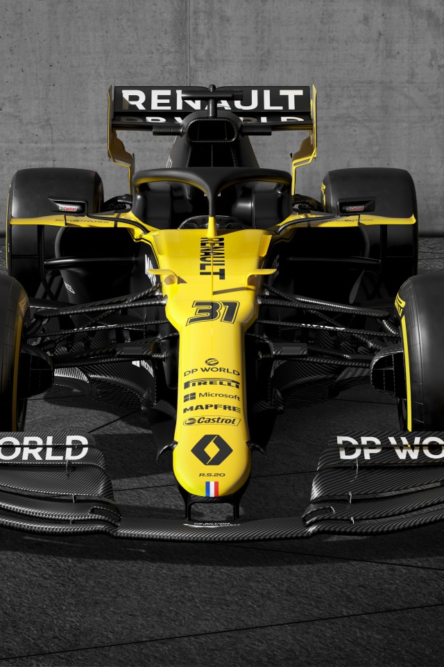 Гоночный автомобиль Renault RS20 2020 года на сером фоне