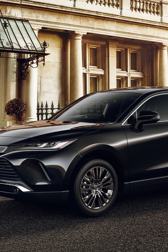 Черный автомобиль Toyota Harrier 2020 года у старого дома