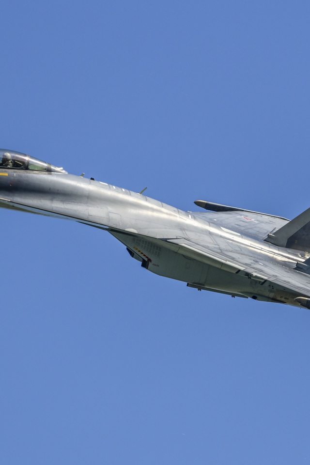 Полет российского истребителя Су-35 в небе 