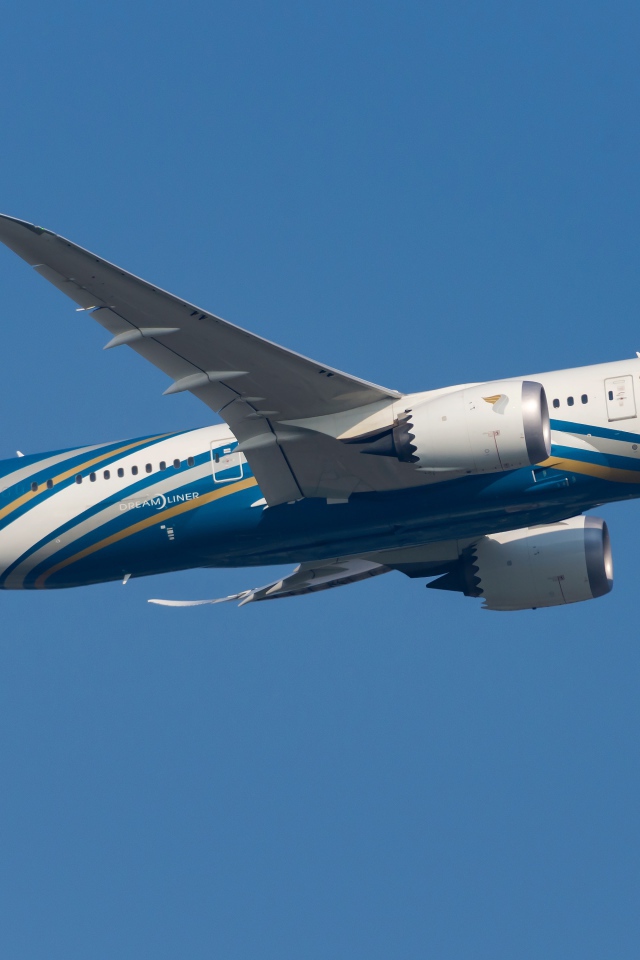 Пассажирский  Boeing 787-8 авиакомпании Oman Air в голубом небе