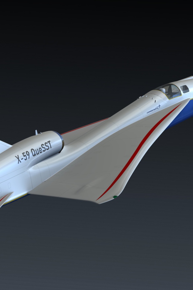 Сверхзвуковой самолет X-59 QueSST на сером фоне