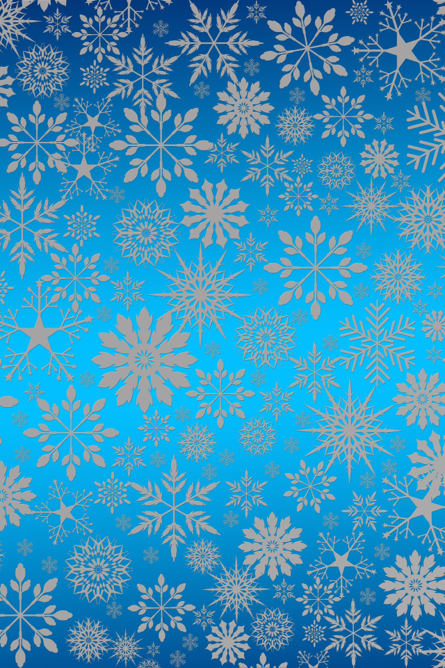 Голубой фон с разными белыми снежинками