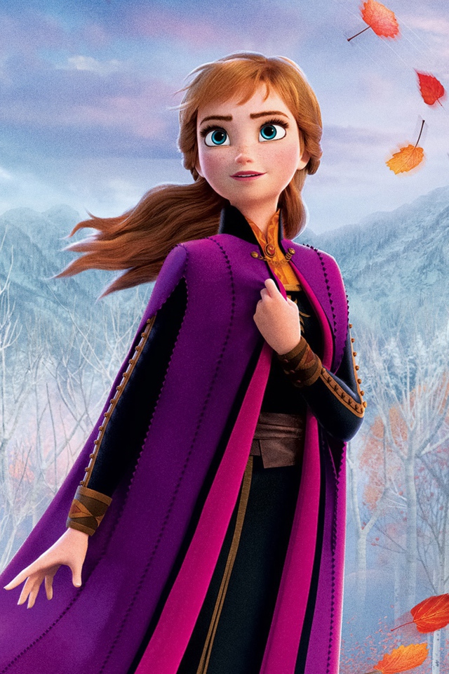 Анна в накидке в холодном лесу мультфильм Холодное сердце 2