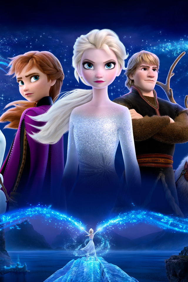 Герои мультфильма Холодное сердце 2 на фоне гор