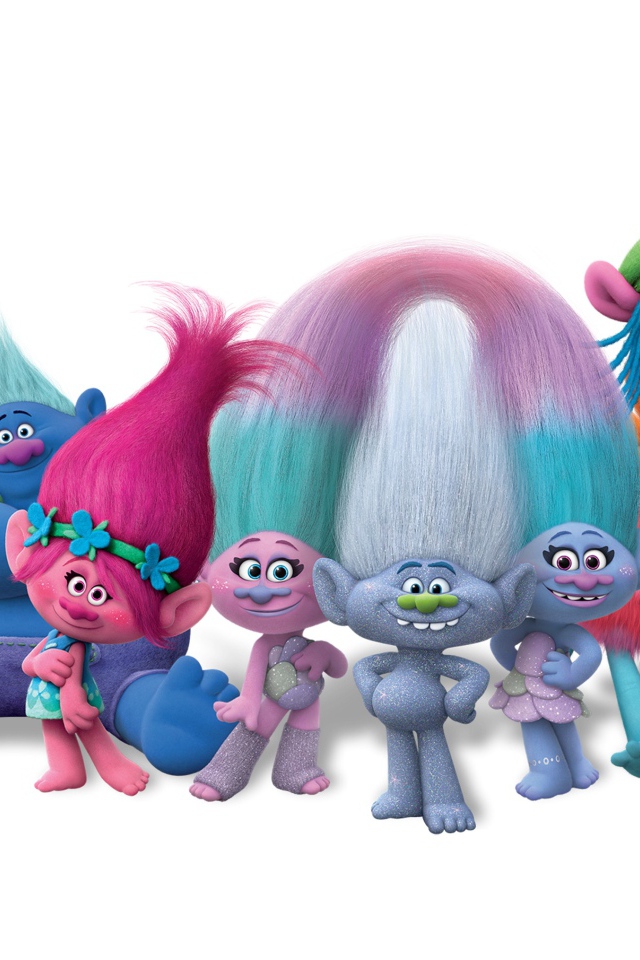 Герои мультфильма Тролли: Мировой тур 2020 года на белом фоне