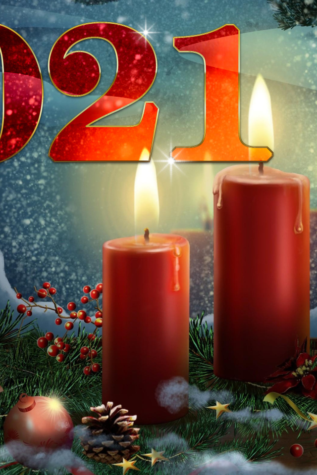Красивая открытка со свечами на Рождество 2021
