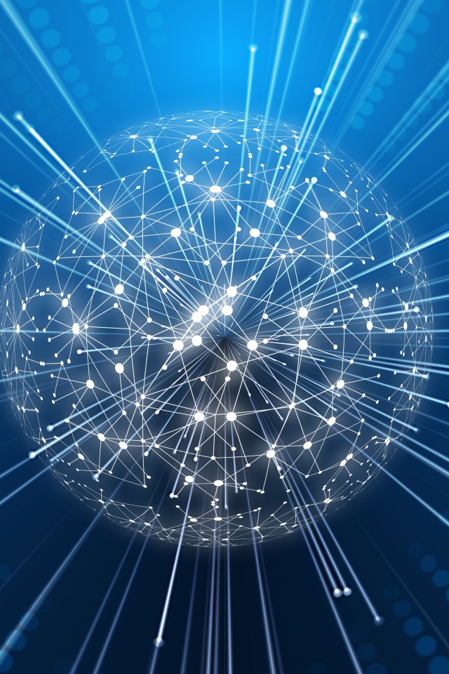 Шар из цифровой паутины на синем фоне
