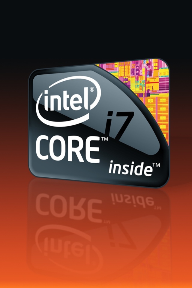 Значок процессора  intel на коричневом фоне