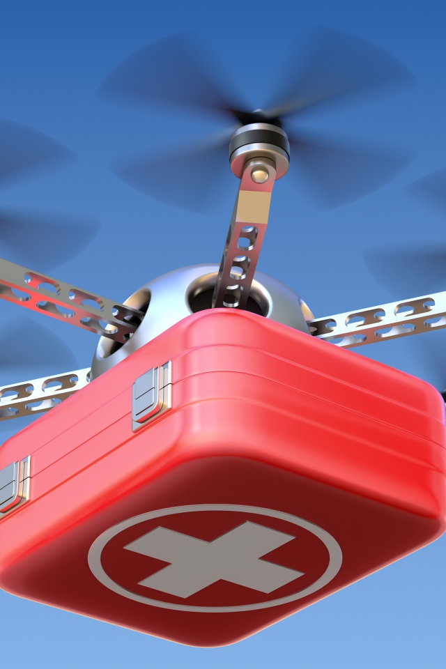 Medical drone in the blue sky