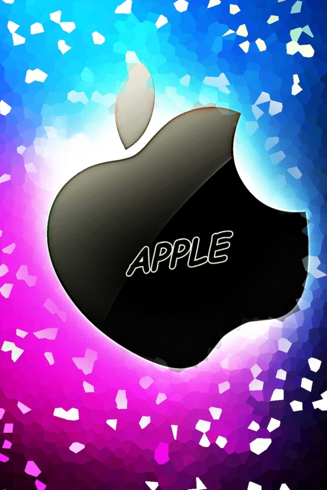 Черный значок apple на разноцветном неоновом фоне