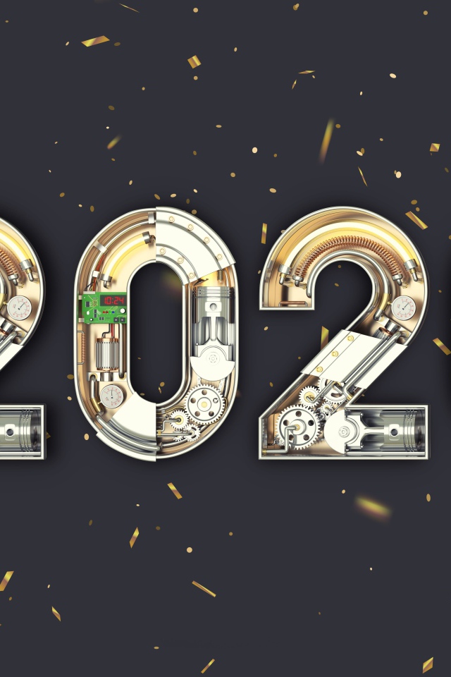 Большие механические цифры 2020 на сером фоне