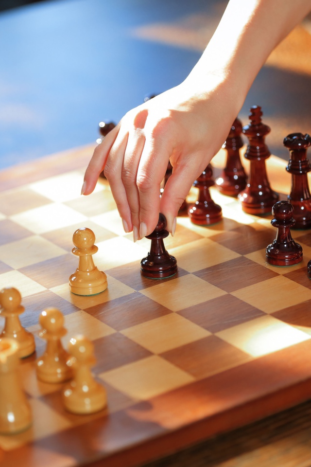 Шахматная доска с деревянными шахматами 