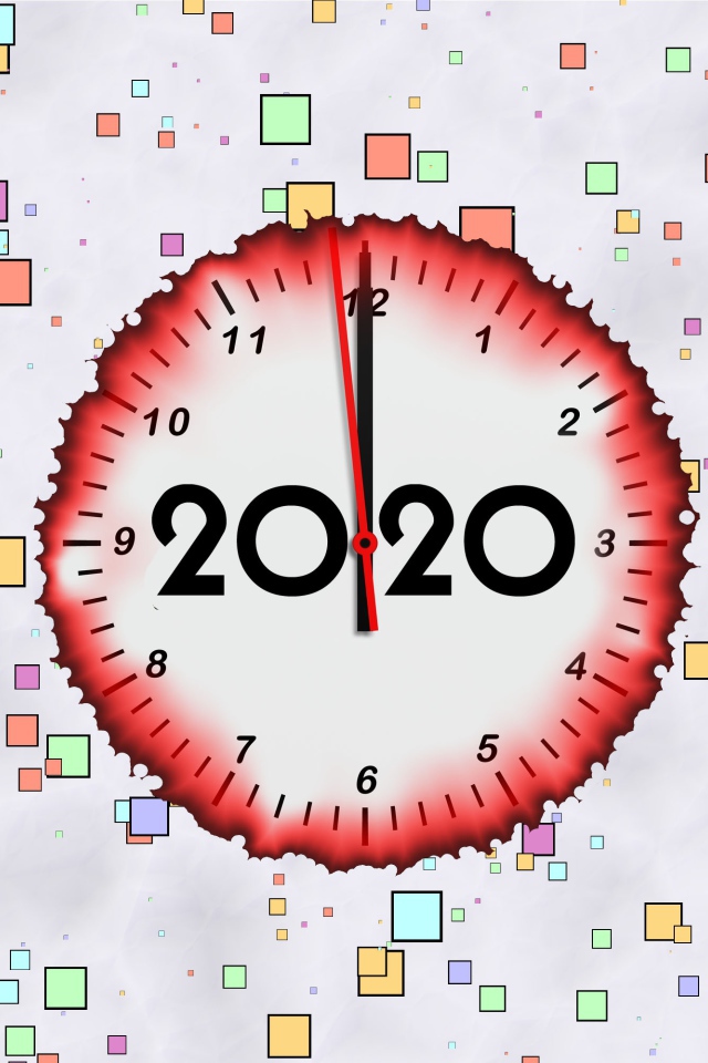 Часы с цифрами 2020 на фоне с квадратами