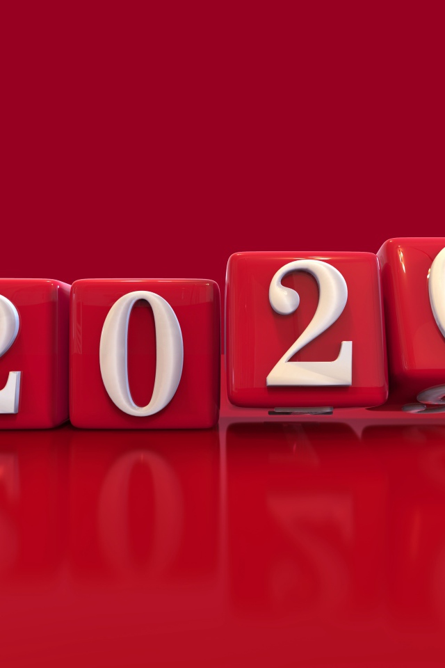 Cubes with white numbers 2020 on a red background