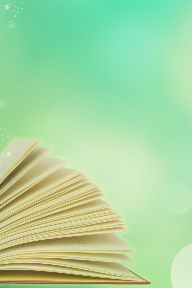 Волшебная открытая книга на голубом фоне