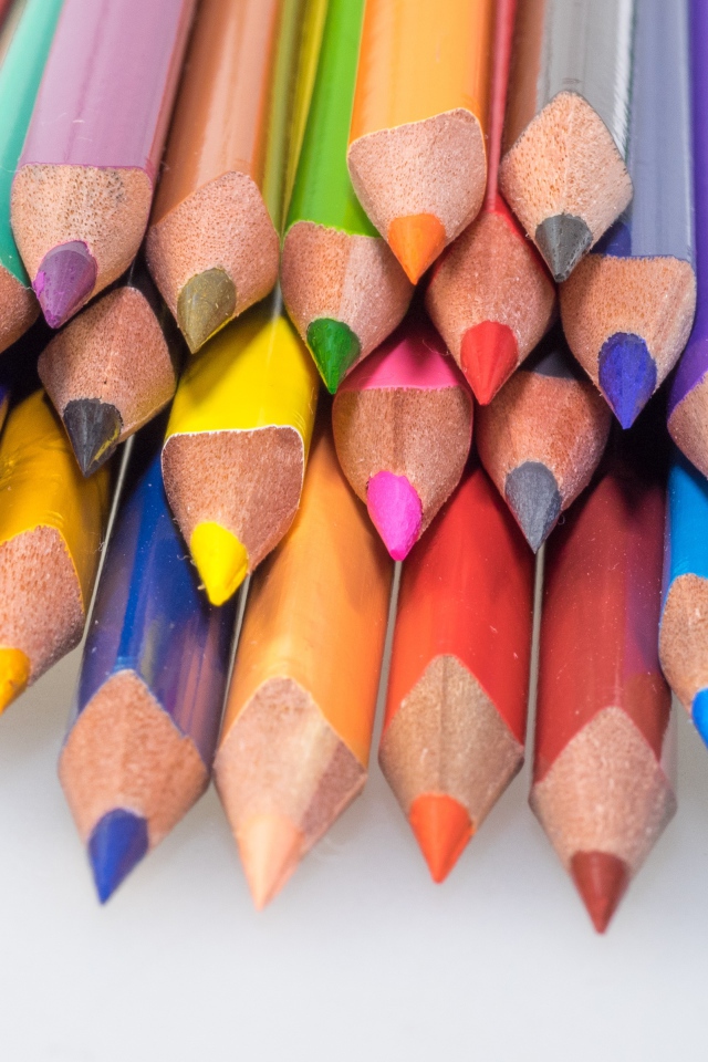 Разноцветные карандаши на белом фоне крупным планом