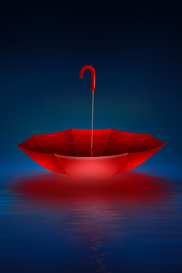 Красный перевернутый зонт в воде 