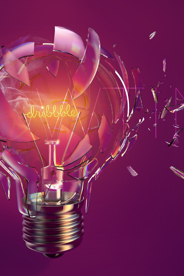 Включенная лампа разрывается на сиреневом фоне