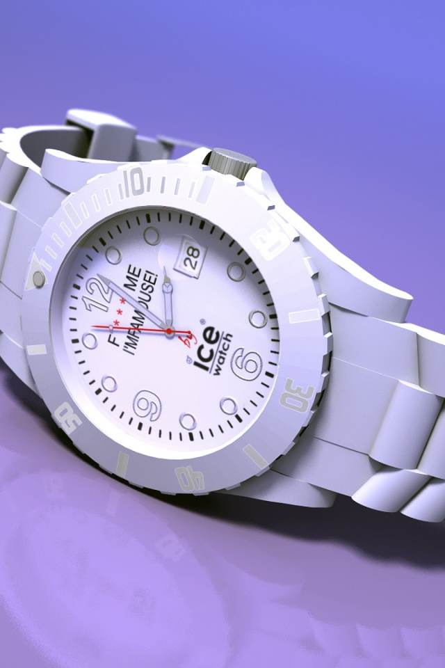 Белые наручные часы на сиреневом фоне