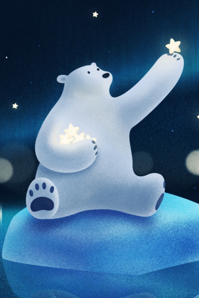 Белый медведь ловит звезды на льдине
