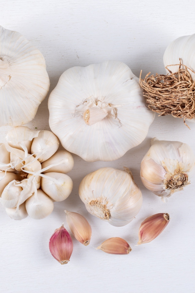 Чеснок на белом фоне крупным планом 