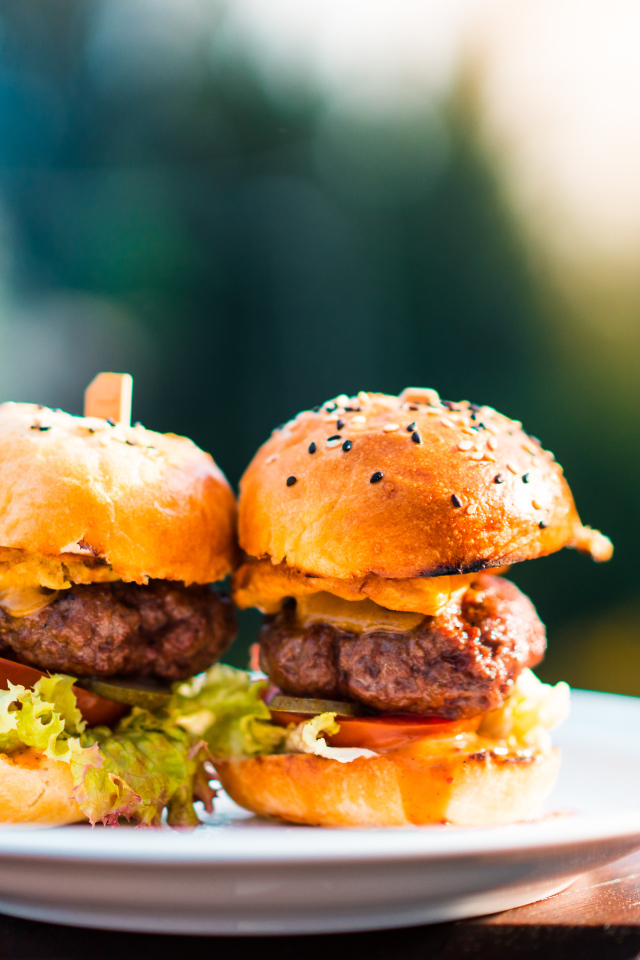 Гамбургеры с сочной котлетой на тарелке 