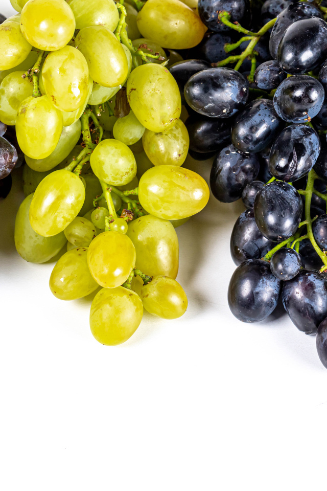 Грозди разноцветного винограда на белом фоне