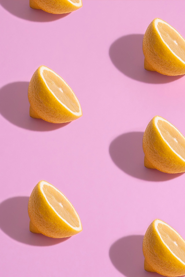Половинки лимона на розовом фоне