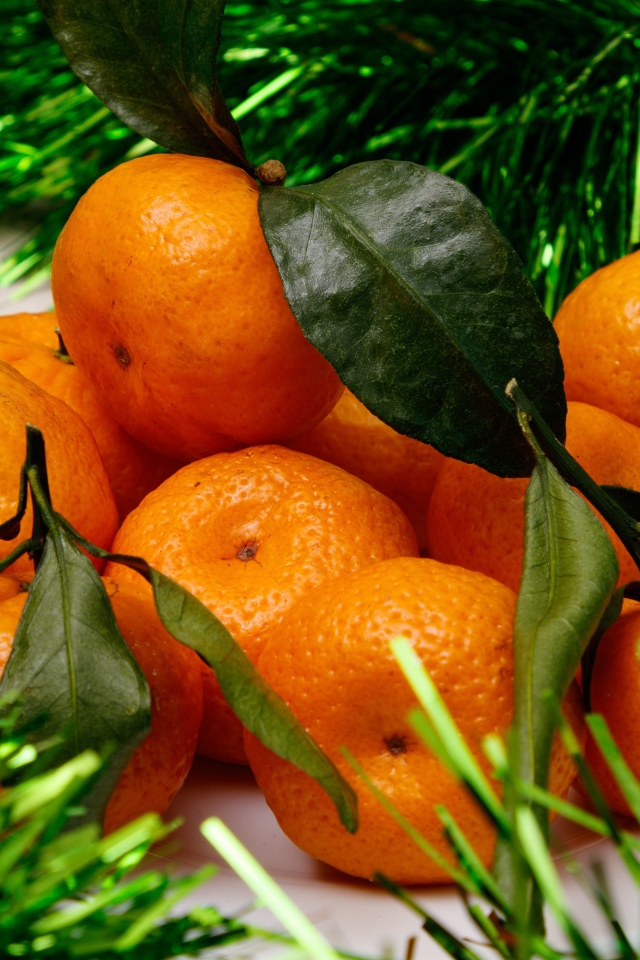 Оранжевые мандарины с мишурой 