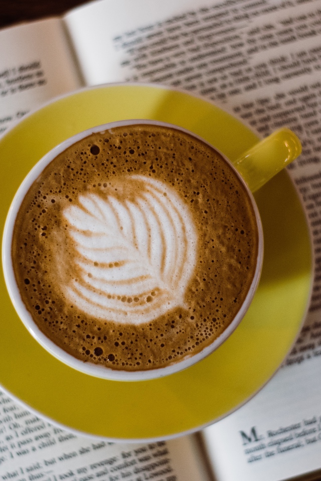 Чашка кофе стоит на книге  