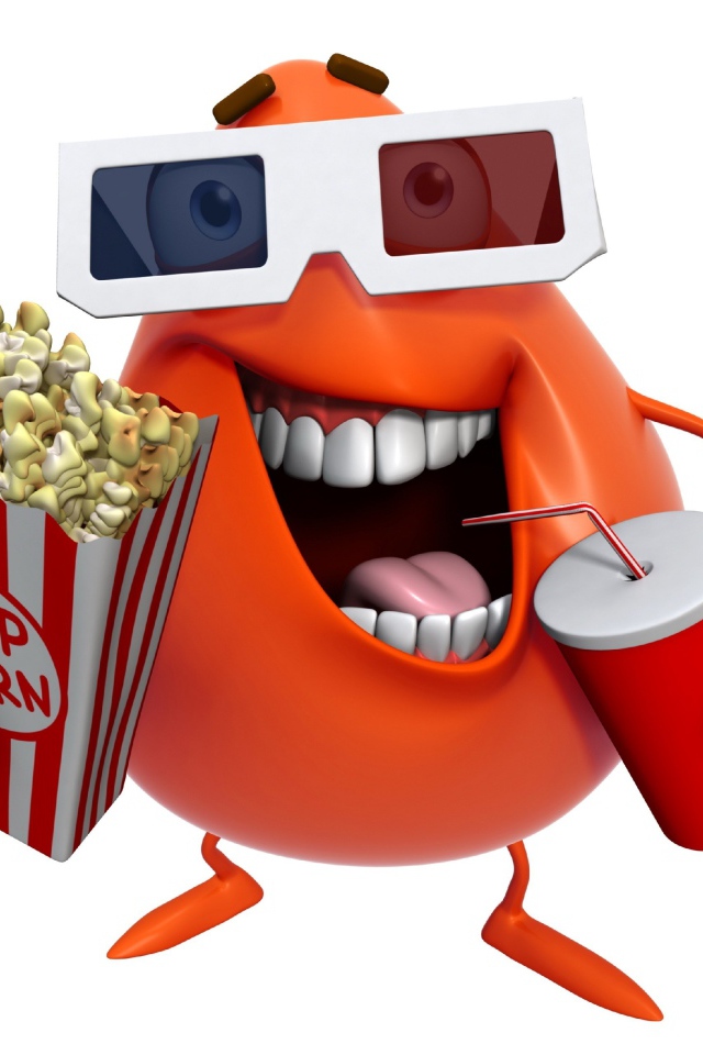 Яйцо в очках и с попкорном на белом фоне