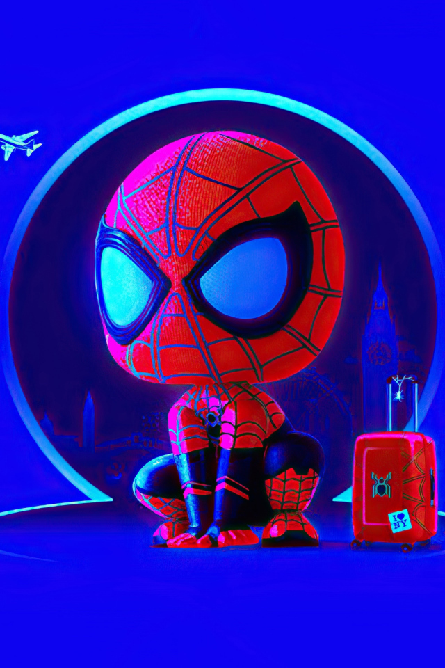 Маленький спайдермен на синем фоне 