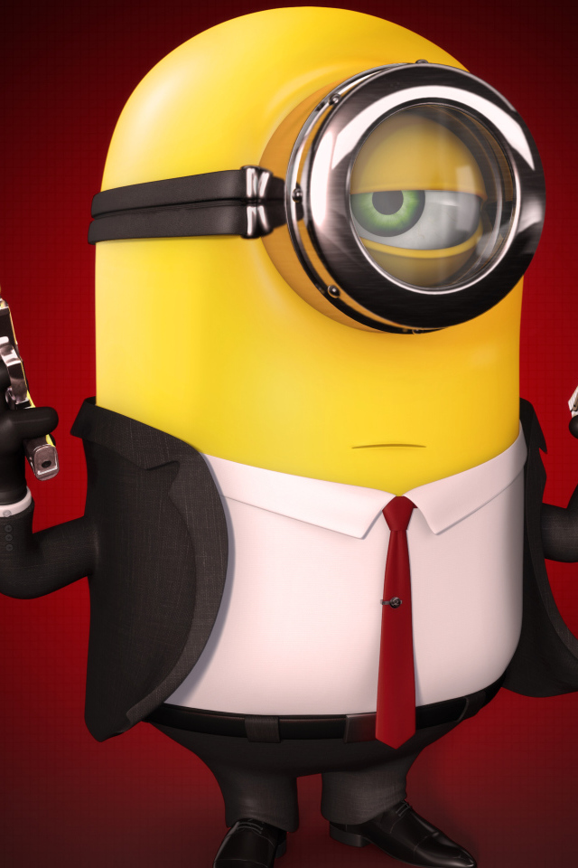 Миньон Хитмэн в костюме на красном фоне