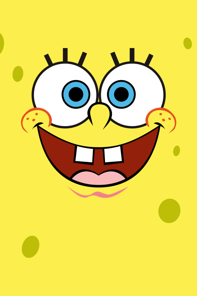 Лицо Спанч Боба на желтом фоне крупным планом