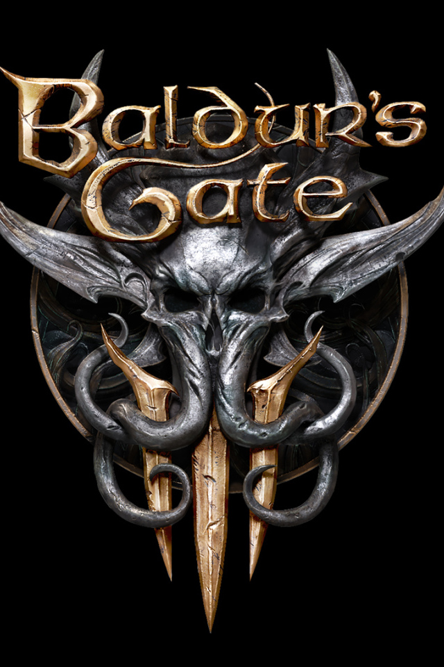 Логотип новой видео игры Baldur’s Gate III на черном фоне