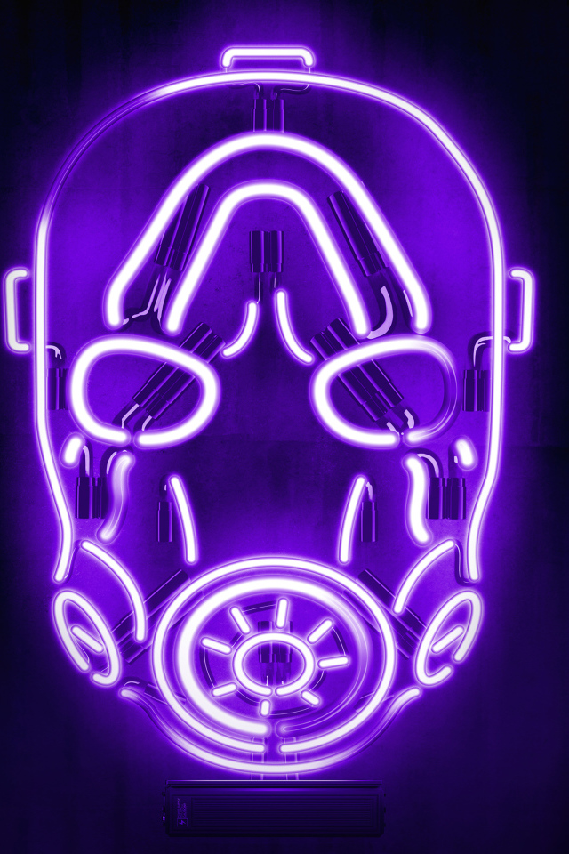 Маска из видеоигры Borderlands на сиреневом фоне