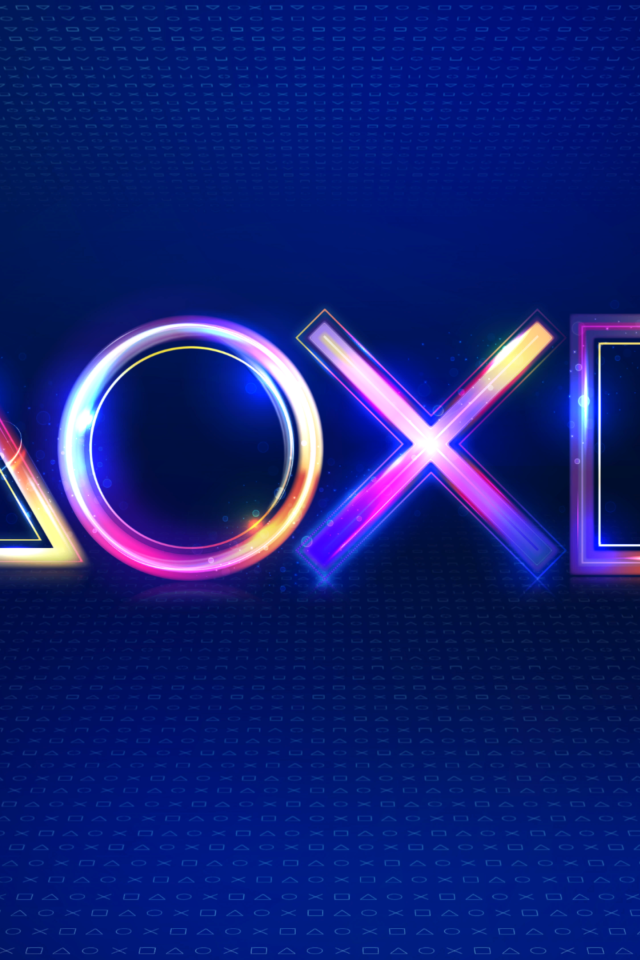 PlayStation neon signs on a blue background
