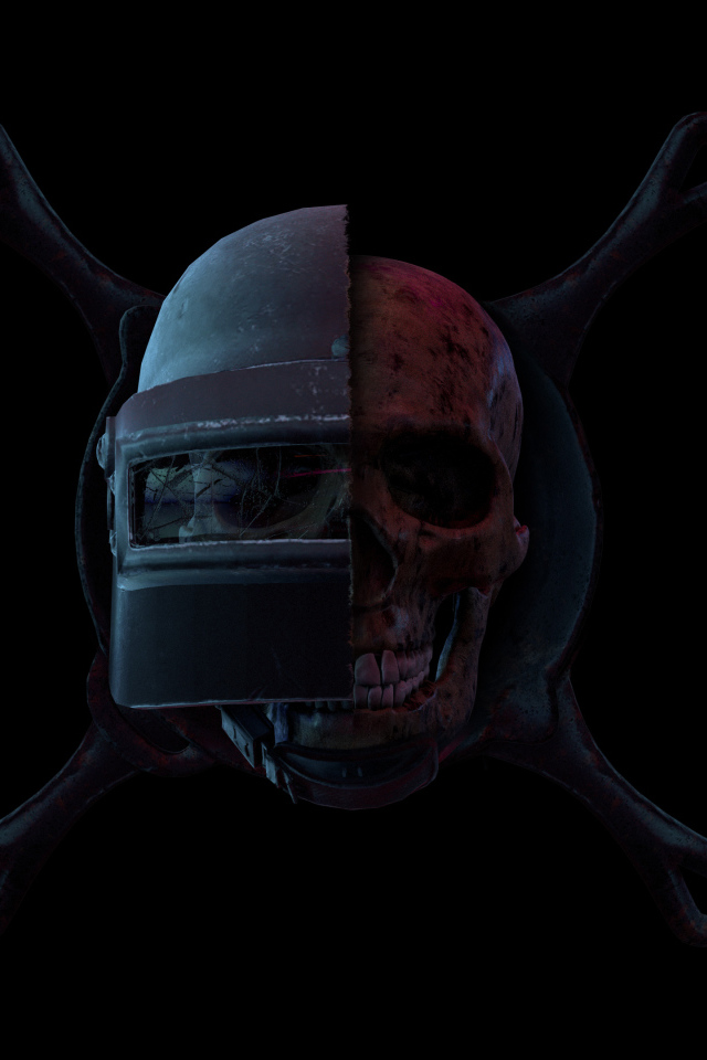 Череп из компьютерной игры PUBG на черном фоне