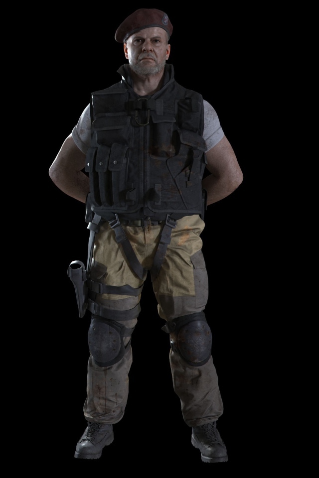 Солдат на черном фоне, персонаж компьютерной игры Resident Evil 3