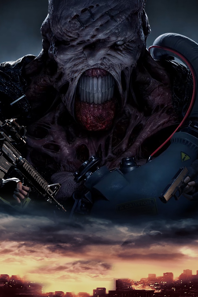 Солдаты и монстр из новой компьютерной игры Resident Evil 3, 2020